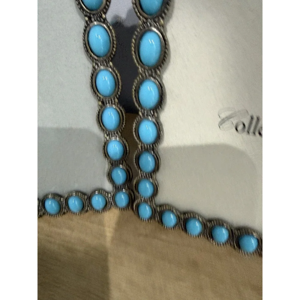 VTG Silver Tone Ornate Turquoise Rhinestones Photo Frames Set Of 2 Western NOS G